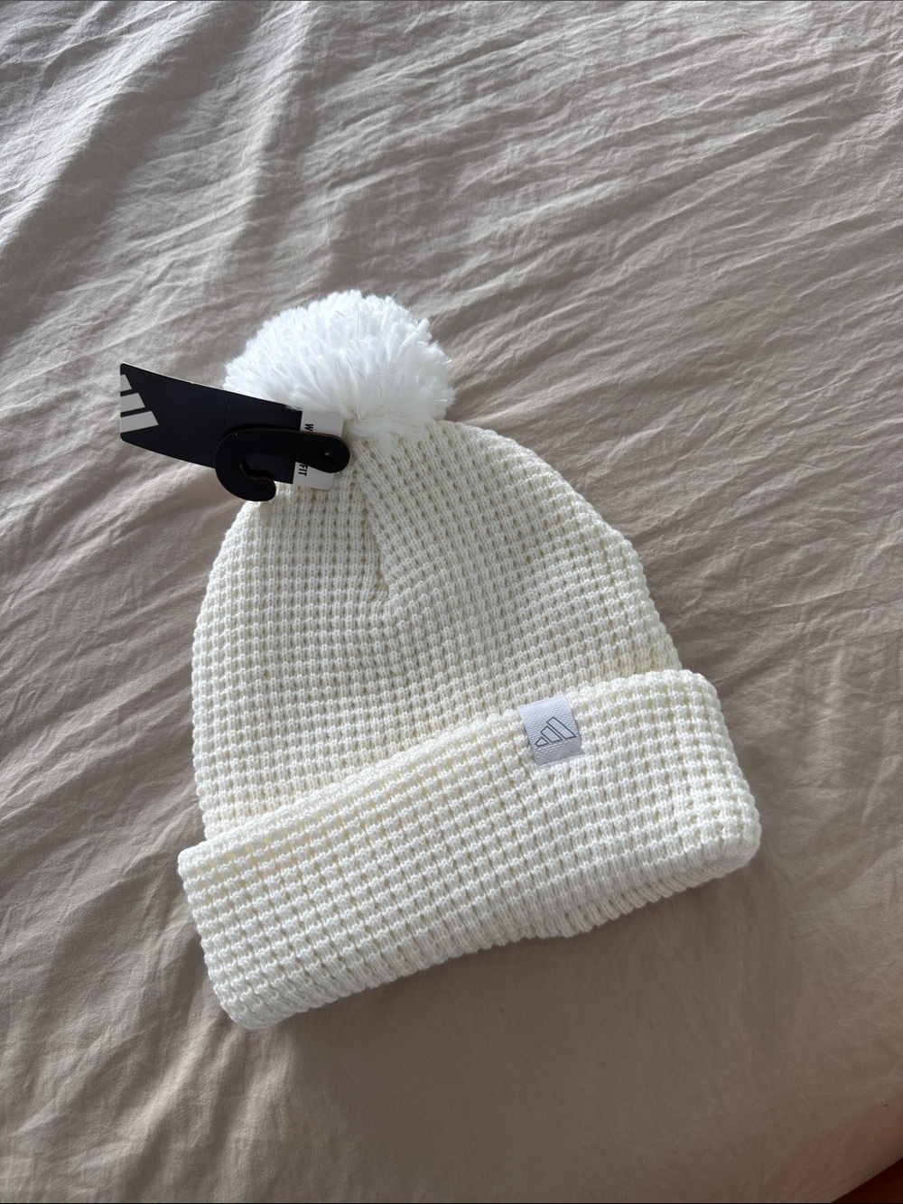adidas Cream Waffle Knit Pom Beanie